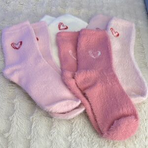 Cozy Pink and White Heart Socks Set